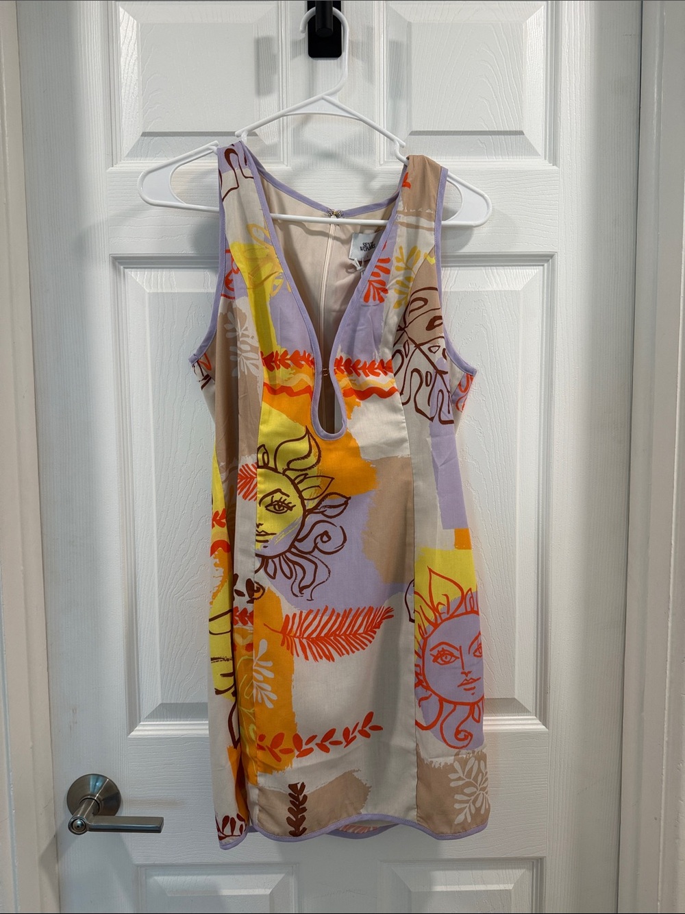 Sleeveless Sun Motif Mini Dress in Lavender & Yellow